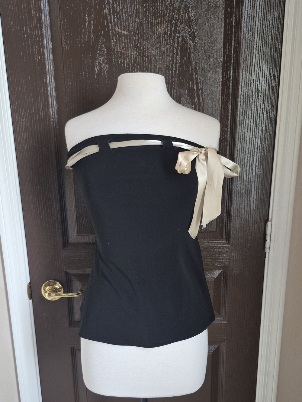 Wet Seal Black Strapless Top with Cream Bow